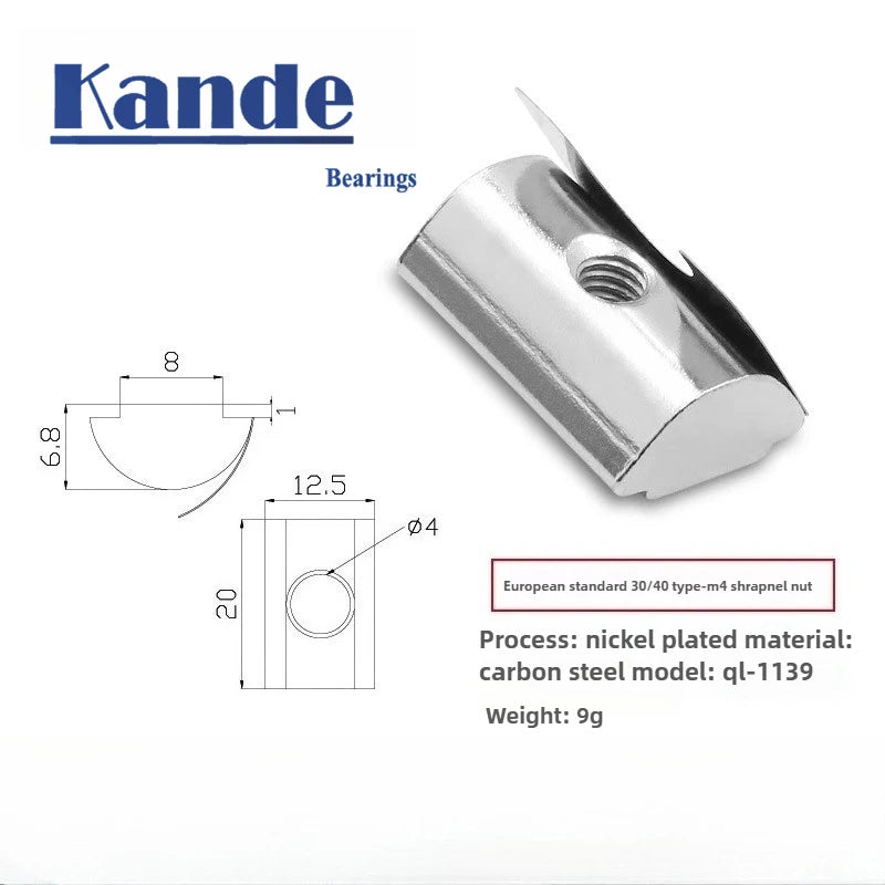 20PCS Carbon Steel Spring Nuts M4 M5 M6 M8 Aluminum Profile T-Slot Spring Nuts Richie's