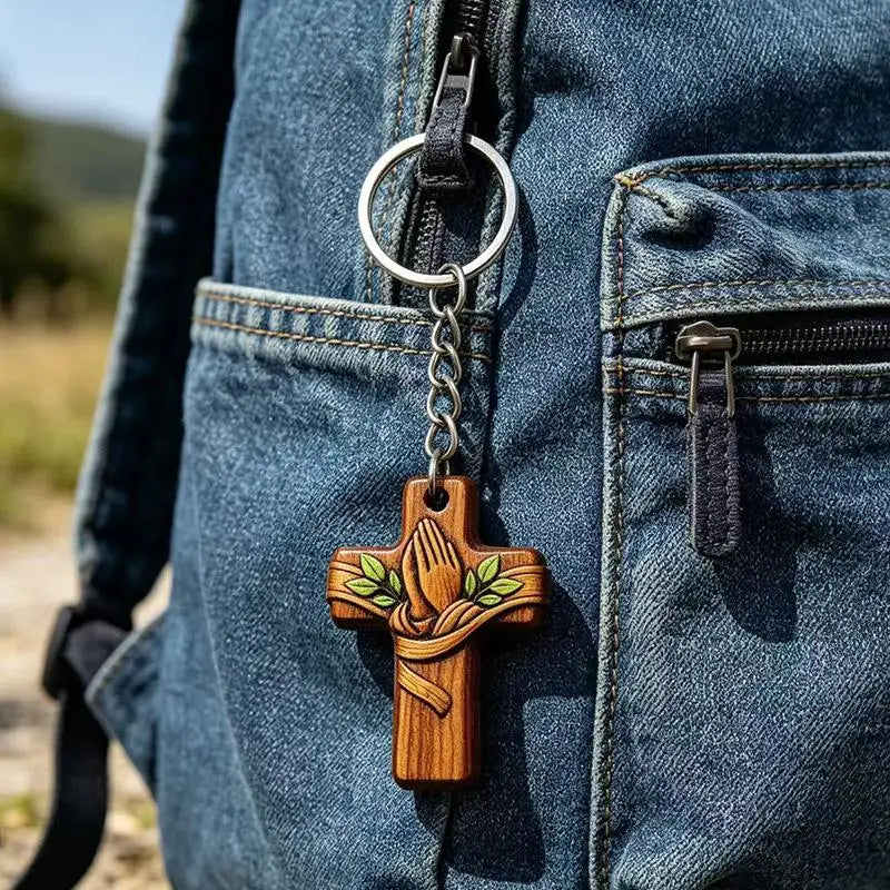 Wood Cross Keychain Dove Print – Baptism & Wedding Gift Set Religious Gift Keychain Richie's