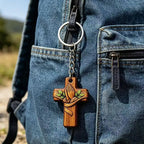 Wood Cross Keychain Dove Print – Baptism & Wedding Gift Set Religious Gift Keychain Richie's