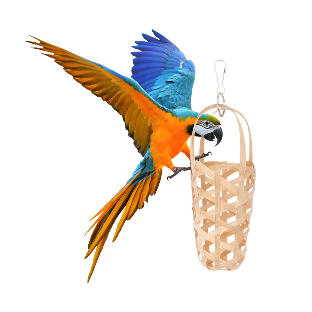 Parrot Food Basket – Natural Wood Bird Foraging Basket with Hook Bird Foraging Basket Richie's