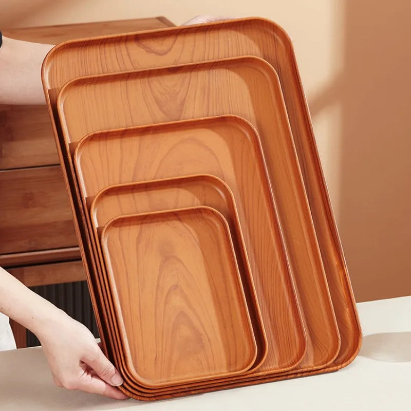 Wood Grain PP Plastic Serving Tray – Tea, Coffee & Food Serving Tray Richie's 1 Sets