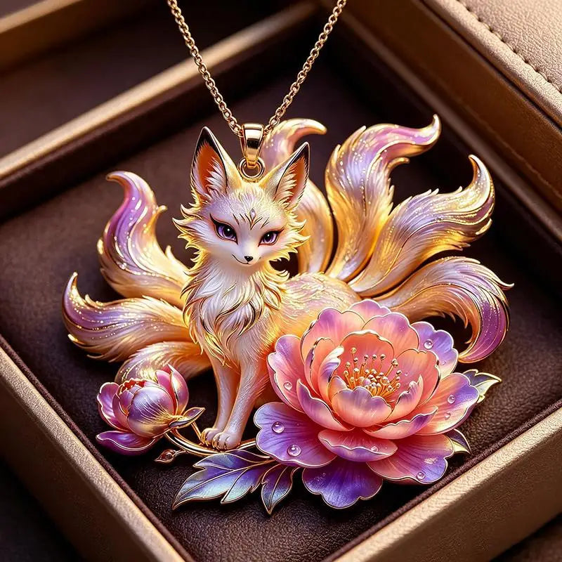 Nine-Tailed Fox Enamel Pendant Necklace | Chinese Mythology Enamel Pendant Necklace Richie's A16