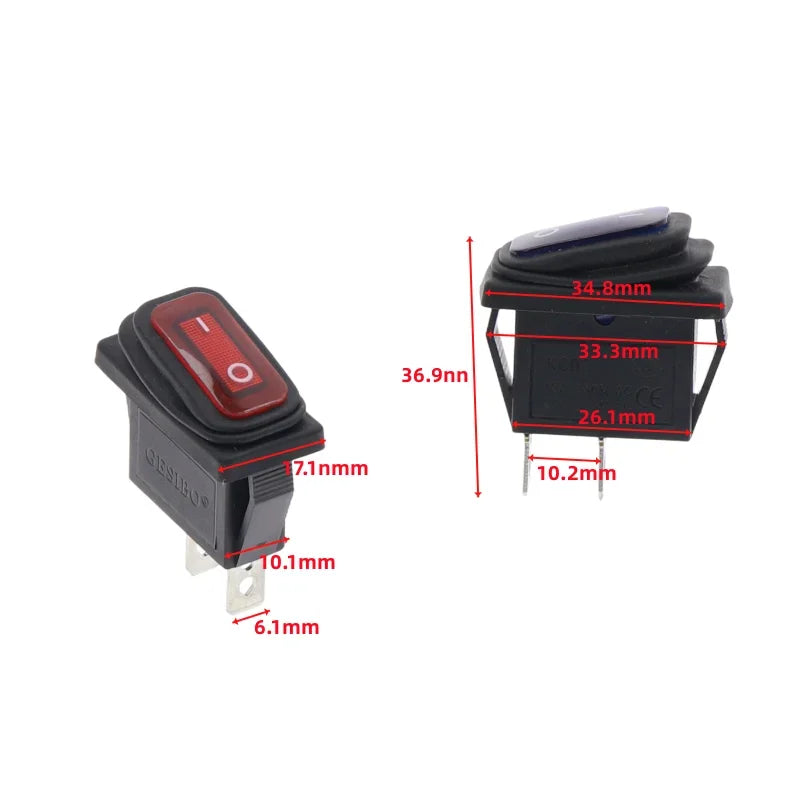 KCD3 Waterproof Rocker Switch 2-Pin ON-OFF 15A 250VAC Rocker Switch Richie's