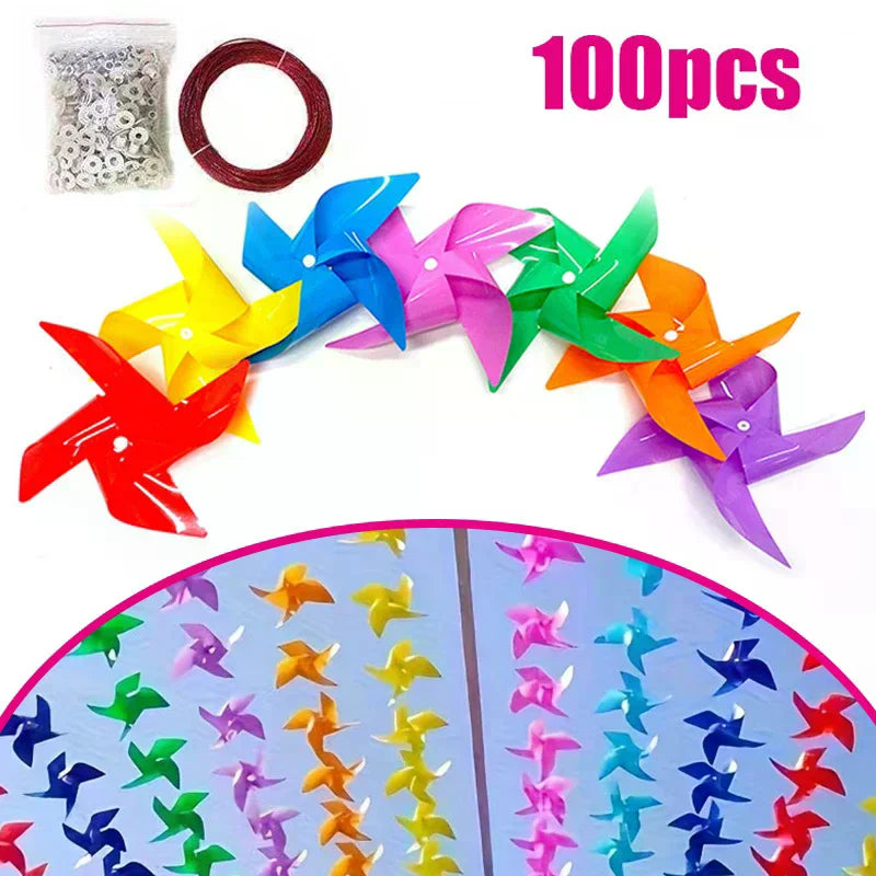 100Pcs Plastic Pinwheels Party Decoration + 30m Rope Party Decoration Richie's