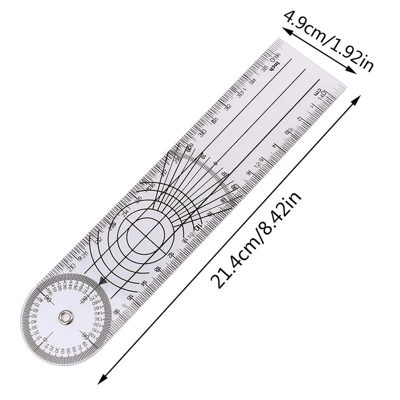 8-Inch PVC Goniometer Multi-Ruler 360° Rotatable Angle Tool Goniometer Ruler Richie's