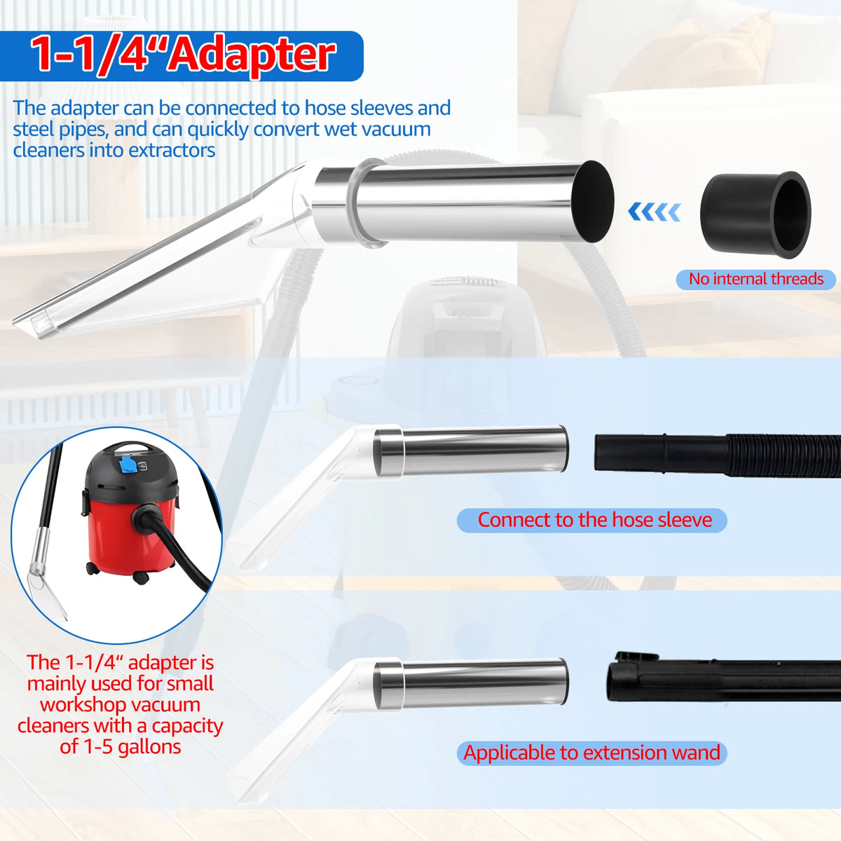 Wet Dry Vacuum Extractor Attachment – 2 Heads & 3 Hose Adapters Vacuum Extractor Attachment Richie's