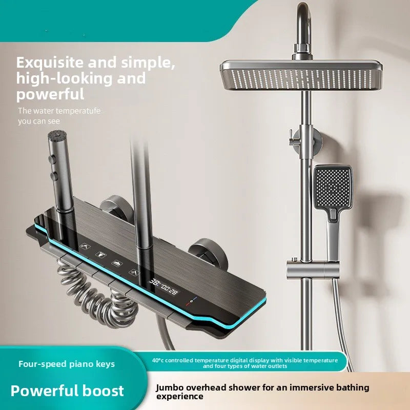 Brass Thermostatic Shower Set Digital Display Piano Button Gun Gray Thermostatic Shower Set Richie's