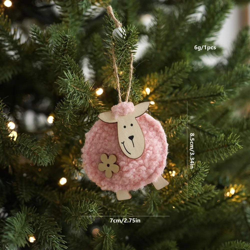 Felt Sheep Christmas Ornament – Handmade Pom-Pom Tree Hanging Decor Christmas Ornament Richie's Pink