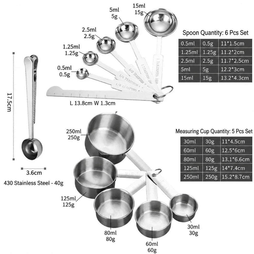 12-Piece Stainless Steel Measuring Cups & Spoons Set – Stackable Measuring Cups & Spoons Richie's