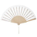 Vintage Chinese Folding Fan Lace Flower Tassel Pendant Wood Folding Hand Fan Richie's White