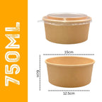 50pcs Kraft Paper Salad Bowls with Lids 500/750ml Disposable Disposable Food Bowls Richie's 750ml