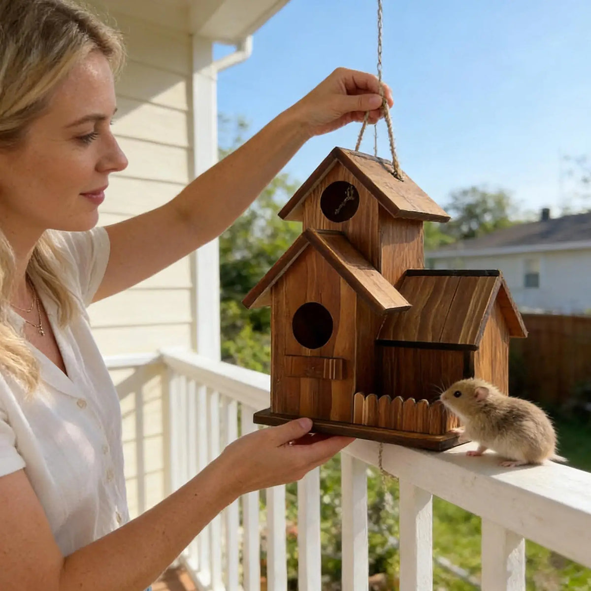 Wooden Squirrel Feeder Outdoor 3-Room Design & Flexible Roof Squirrel Feeder Richie's