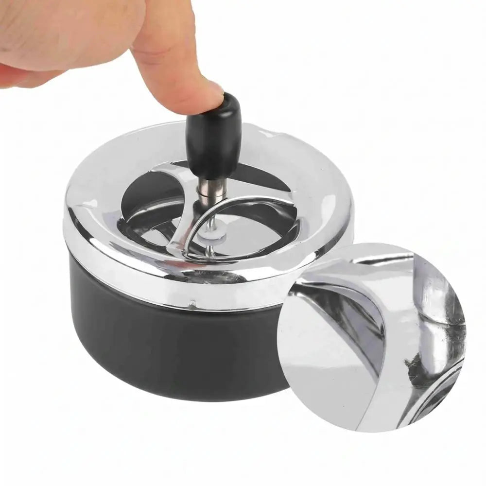 Modern Round Stainless Steel Ashtray – Windproof Spinning Lid Stainless Steel Ashtray Richie's