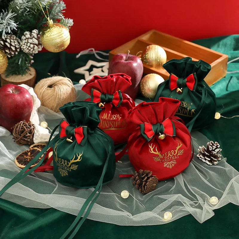 Velvet Christmas Gift Bag with Bow Bell & Drawstring Christmas Gift Bag Richie's MULTI Other