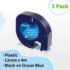 Dymo LetraTag 12mm Compatible Label Tape White – 91201/91200 Label Maker Tape Richie's Black on Ocean Blue