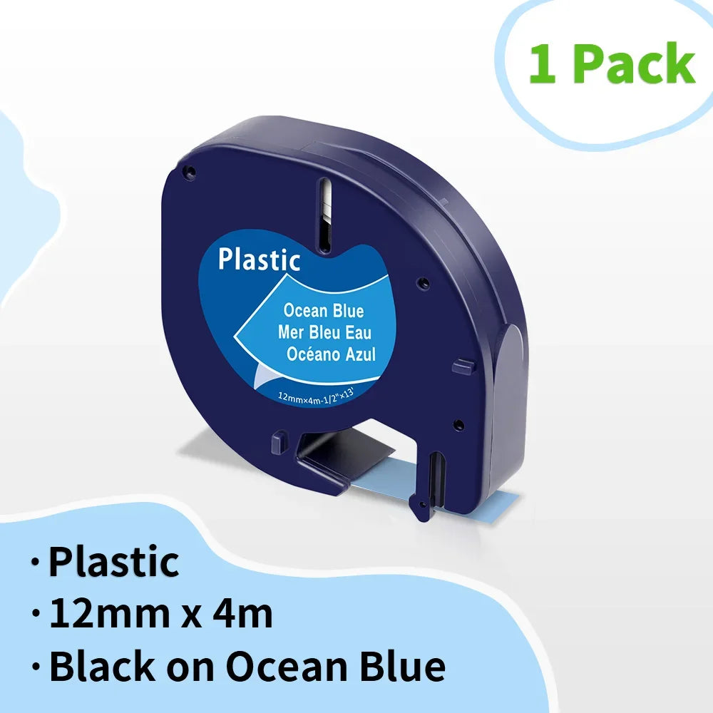 Dymo LetraTag 12mm Compatible Label Tape White – 91201/91200 Label Maker Tape Richie's Black on Ocean Blue