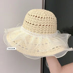 Women's Handmade Crochet Straw Bucket Hat – Wide Brim Beach Straw Bucket Hat Richie's beige 2