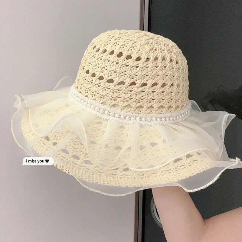 Women's Handmade Crochet Straw Bucket Hat – Wide Brim Beach Straw Bucket Hat Richie's beige 2