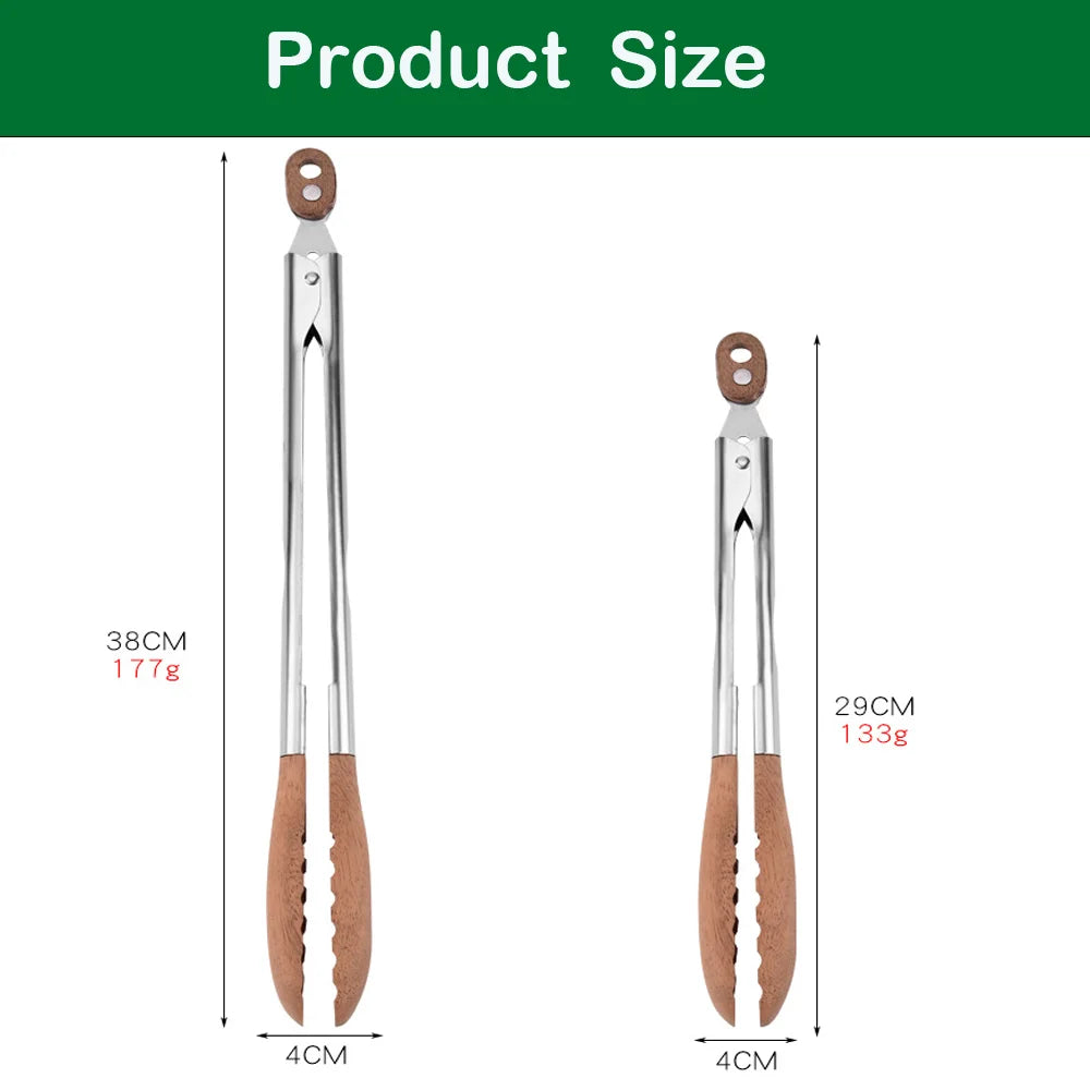 Non-Stick BBQ Grilling Tongs – Stainless Steel & Walnut Wood BBQ Grilling Tongs Richie's