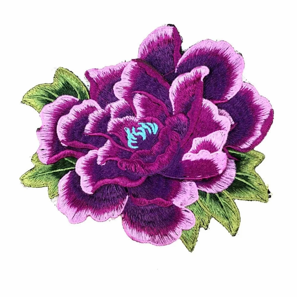 3D Peony Embroidery Patch Ethnic Floral Sew-On Appliqué Embroidery Patch Richie's Purple