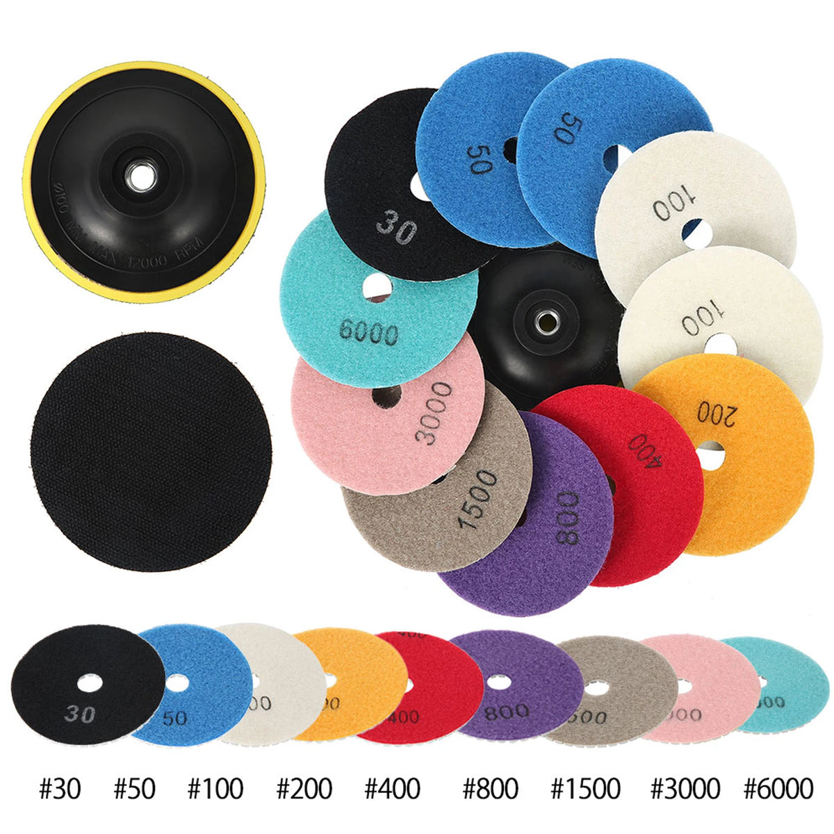 4" Diamond Polishing Pads Kit 10-16 Pcs Wet/Dry for Granite Diamond Polishing Pads Richie's 12PCS 30-6000 4 inches multi-tool