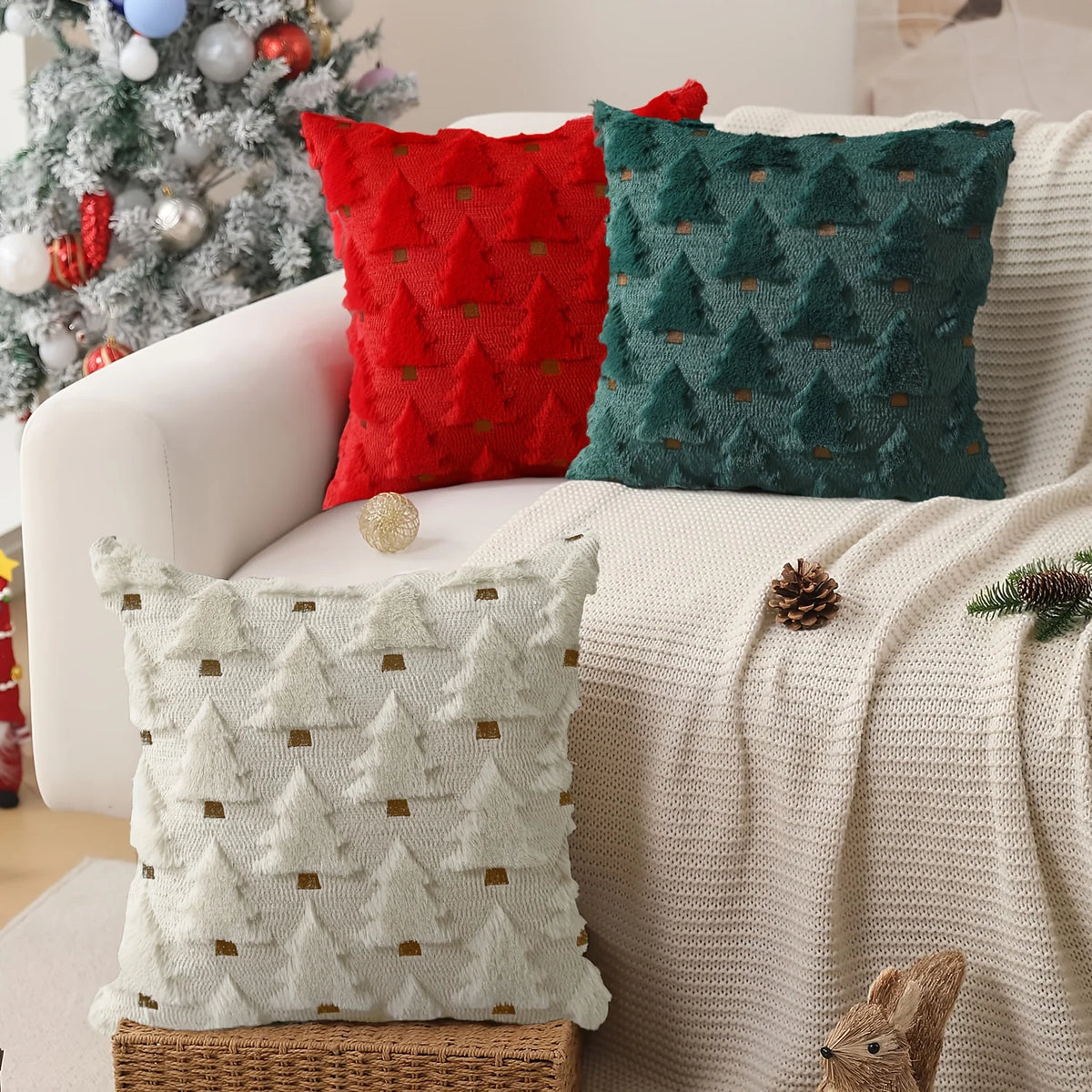 2pcs Beige Christmas Tree Pillow Covers 45x45cm | Holiday Décor Pillow Covers Richie's
