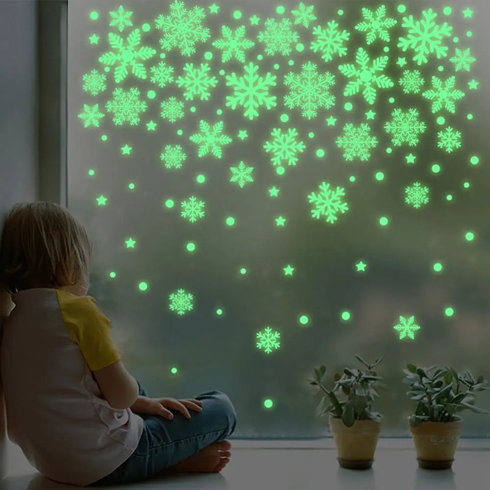 Christmas Snowflake Electrostatic Wall Stickers – Green & Silver Christmas Wall Stickers Richie's
