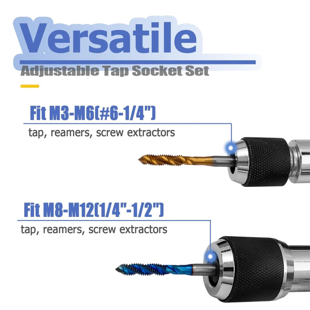 2-Piece Adjustable Tap Socket Set – 3/8" Drive CR-MO Steel Tap Socket Adapter Richie's