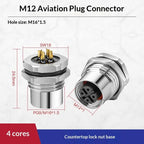 M12 IP67 Waterproof Connector 4/5/8 Pin Panel Socket 22AWG Wire Industrial Connector Richie's Front 4P F