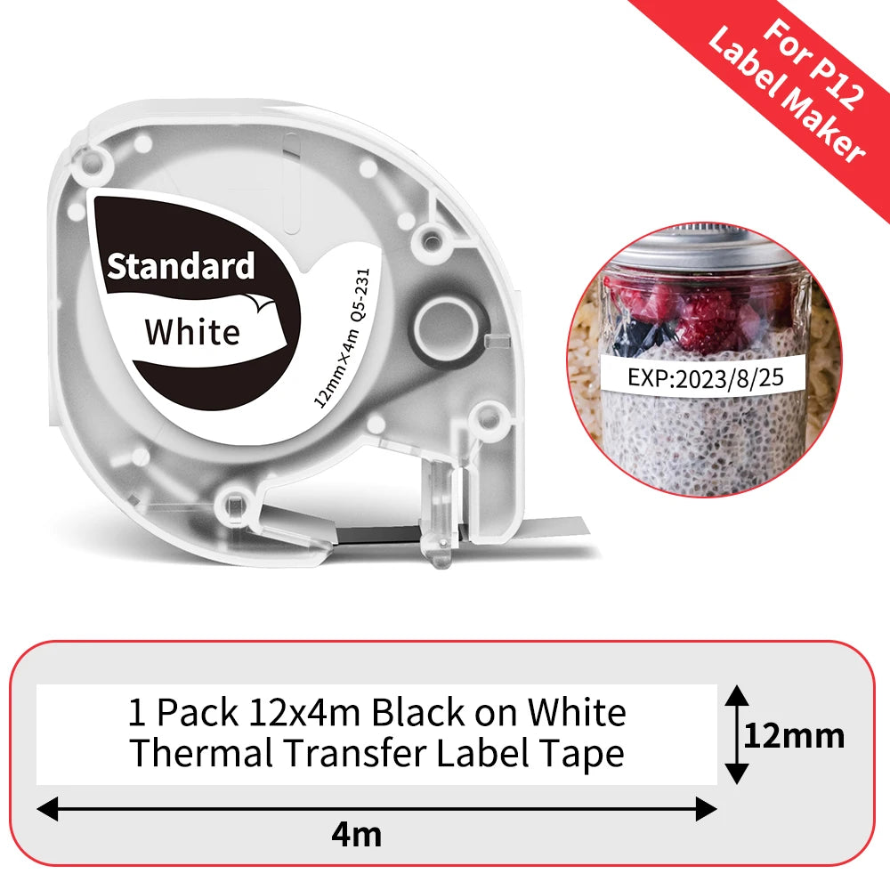12mm Label Tape for Phomemo P12 & Dymo LetraTag – 4m Label Maker Tape Richie's Q5-231
