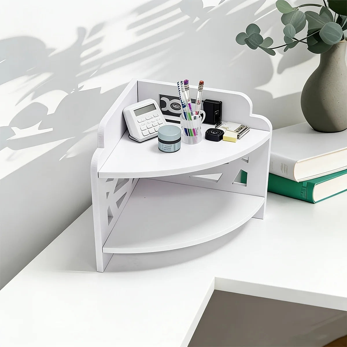 2-Tier White Corner Shelf – Bathroom Countertop Organizer Corner Storage Shelf Richie's