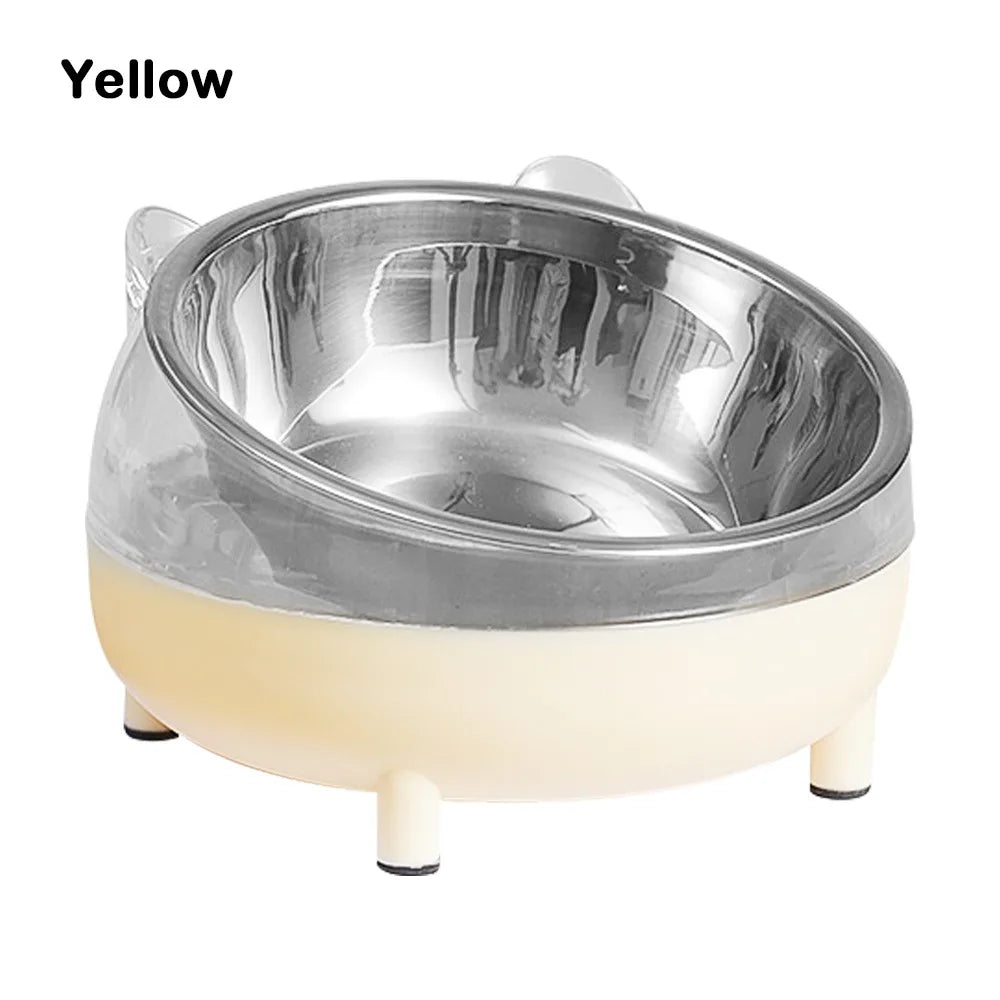 Elevated Tilted Cat Bowl – Stainless Steel Pet Feeder Dish Elevated Pet Bowl Richie's Yellow