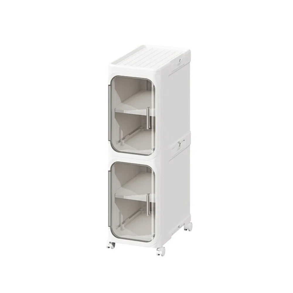 Foldable Narrow Storage Cabinet with Wheels – Slim Crevice Rack Narrow Storage Cabinet Richie's White Two layer