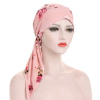 Women's Printed Pre-Tied Turban Cap Hijab Headscarf Bandana Turban Headscarf Cap Richie's powder flower