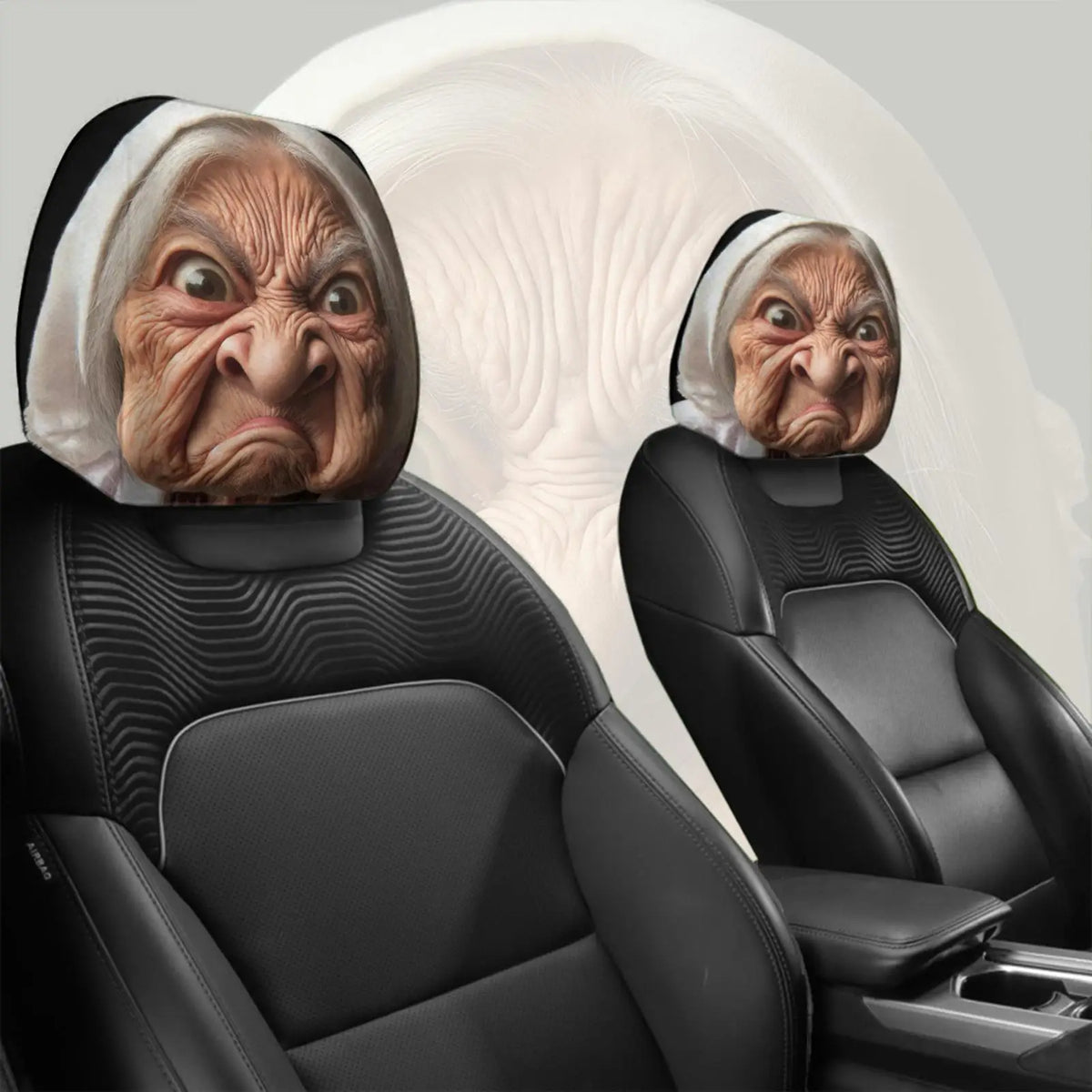 Funny Granny Face Car Headrest Covers – 2Pcs Elastic Washable Car Headrest Cover Richie's
