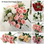 10-Head Artificial Rose Bouquet – 6 Colors for Home Decor Artificial Flower Bouquet Richie's