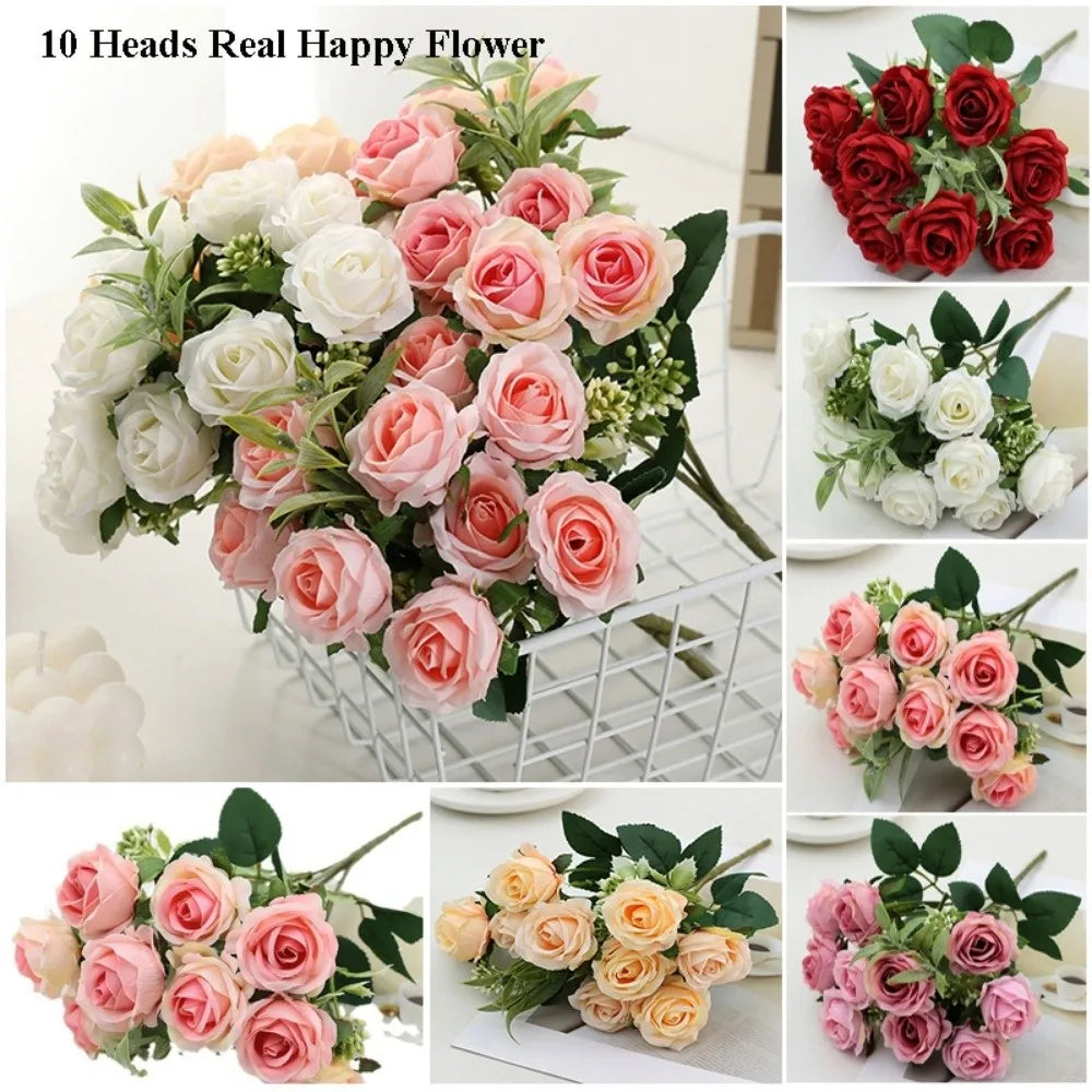 10-Head Artificial Rose Bouquet – 6 Colors for Home Decor Artificial Flower Bouquet Richie's