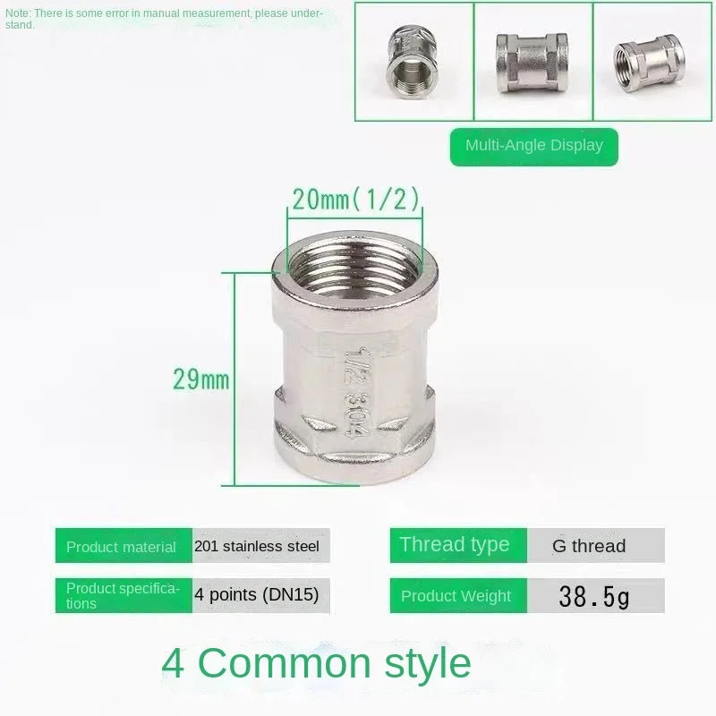 Stainless Steel Pipe Fittings Tee Elbow Reducer DN20 DN15 Pipe Fittings Richie's Internal teeth 38.5g 1/2"