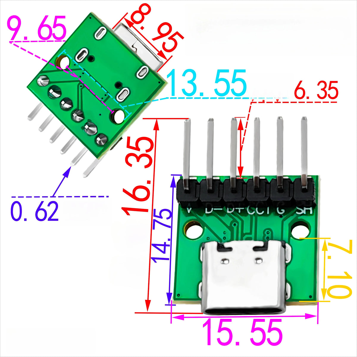 USB 3.1 Type-C 16-Pin PCB Test Adapter Connector Socket USB-C PCB Adapter Richie's L 5Pcs