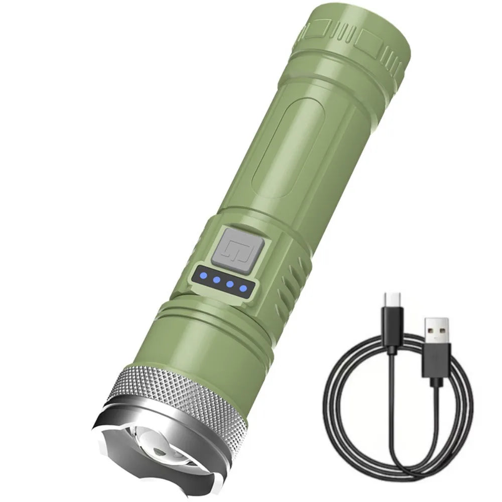High Power LED Flashlight Type-C Rechargeable 3 Modes Emergency LED Flashlight Richie's Green
