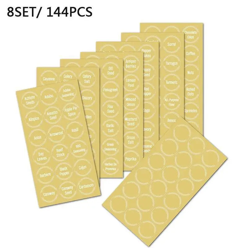144-Piece Preprinted Spice Jar Labels – Waterproof Removable Kitchen Jar Labels Richie's gold