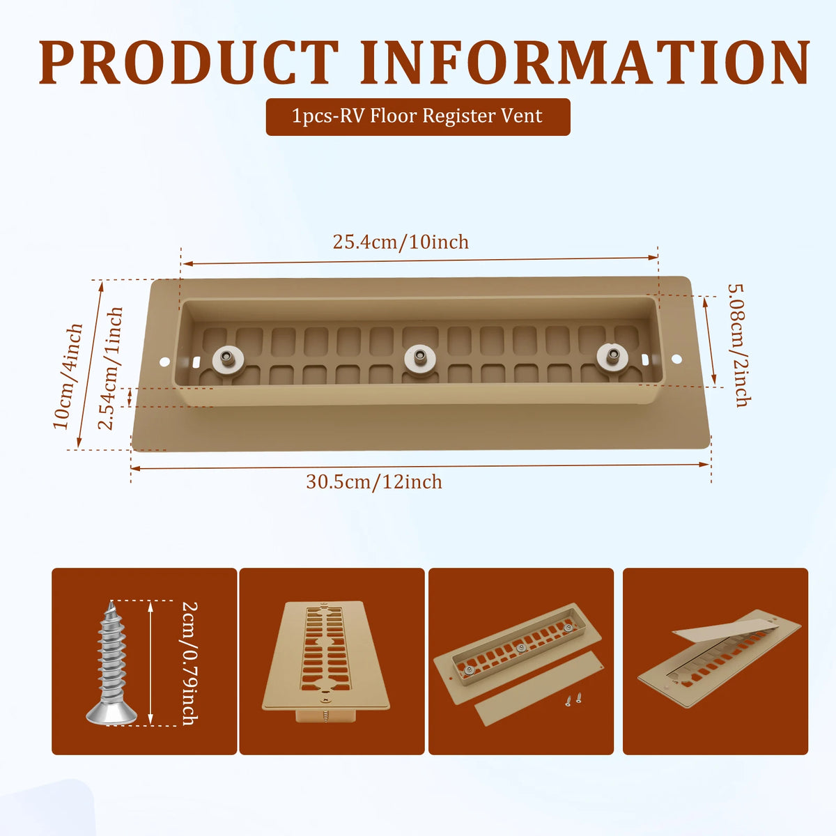 RV Floor Vent Cover 4x12" Aluminum Register Magnetic Dust Grille RV Vent Register Richie's 12Inch x 4inch