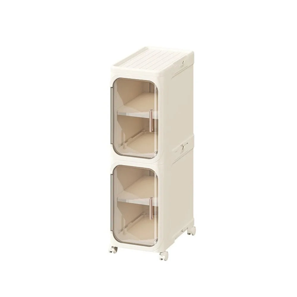 Foldable Narrow Storage Cabinet with Wheels – Slim Crevice Rack Narrow Storage Cabinet Richie's Beige Two layer