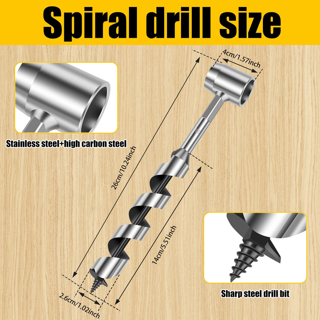 Manual Auger Drill 26mm Carbon Steel Wood Hole Punch Tool Manual Auger Drill Richie's Long model brown