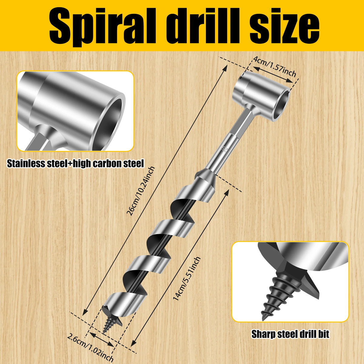 Manual Auger Drill 26mm Carbon Steel Wood Hole Punch Tool Manual Auger Drill Richie's Long model brown