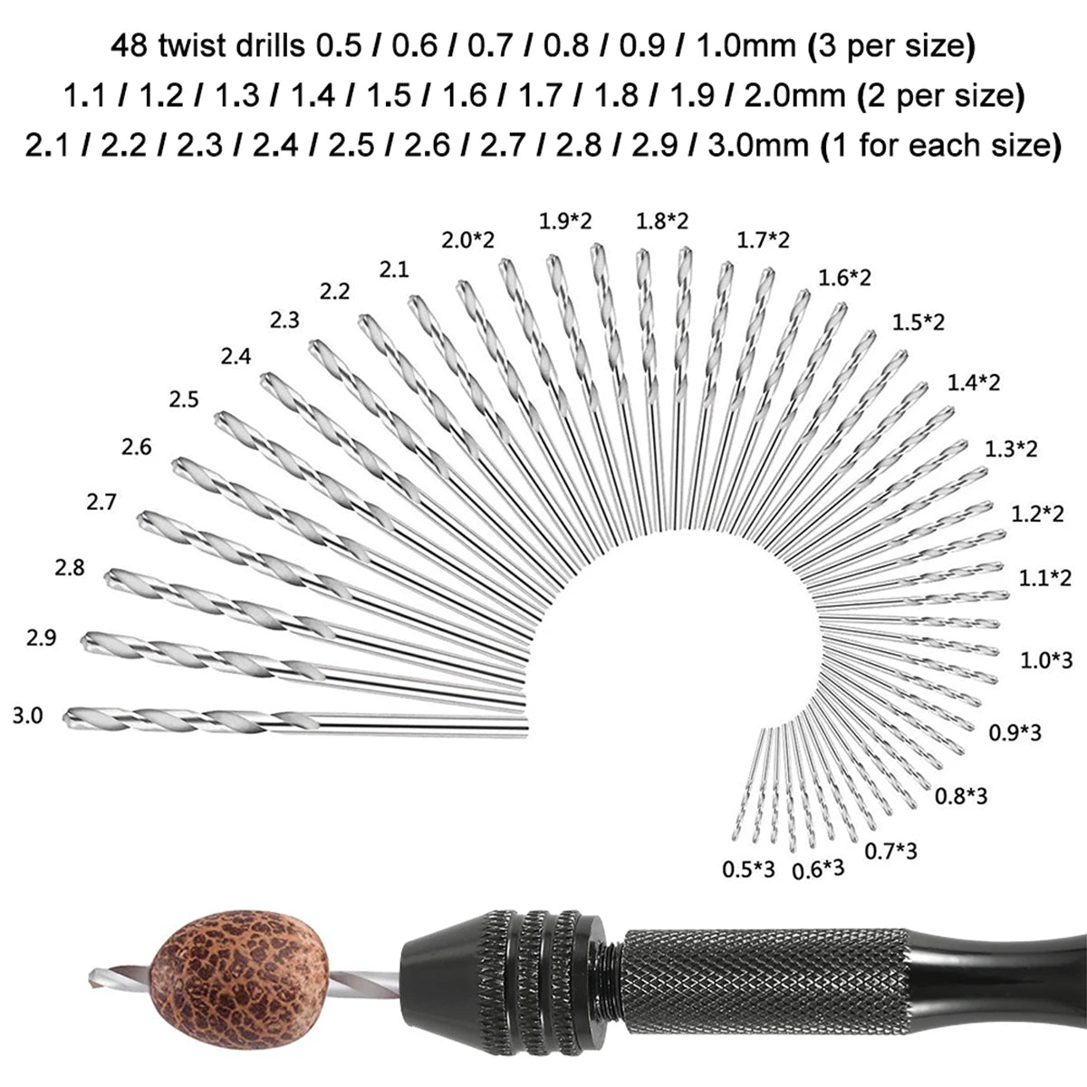 49PCS Precision Pin Vise Hand Drill Set 0.2–3.0mm HSS Twist Bits Pin Vise Drill Set Richie's
