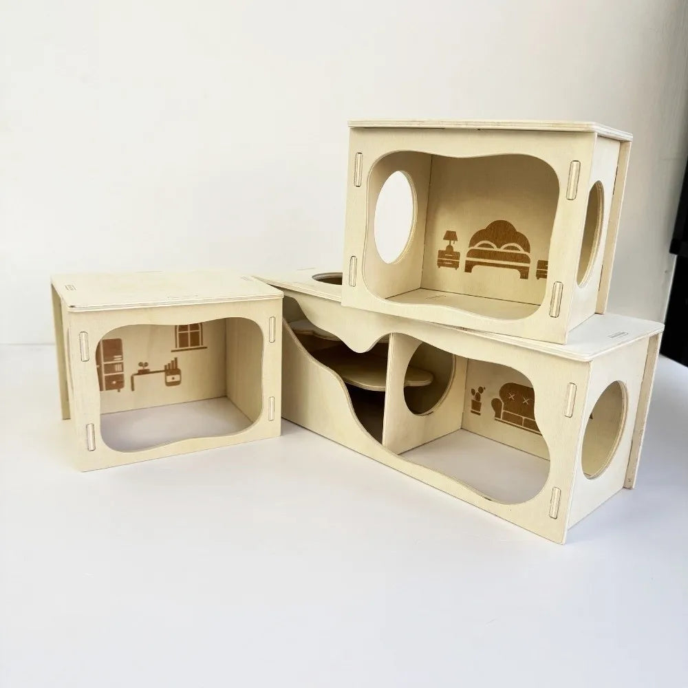 Wooden Hamster Villa – Stackable Climbing House for Small Pets Small Pet Habitat Richie's