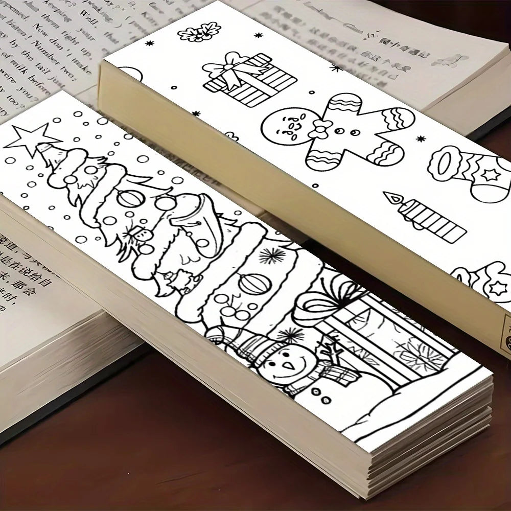 32pcs Christmas Cartoon Bookmarks Minimalist Line Art DIY Set Christmas Bookmarks Richie's