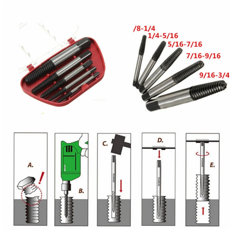 5-Pc Screw Extractor & Drill Bit Set – Broken Bolt Remover Screw Extractor Set Richie's