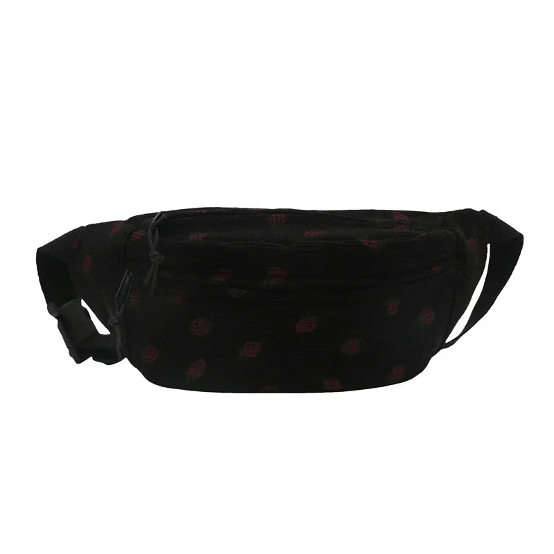 Corduroy Fanny Pack Waist Bag – Unisex Strawberry & Plaid Belt Bag Fanny Pack Richie's black
